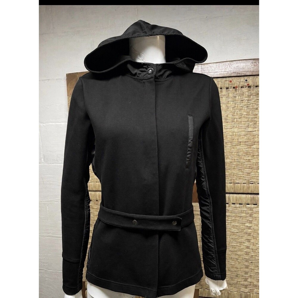 MAG Magaschoni Women's Black Full Zip Jacket, Belted, Hooded Sz M